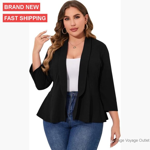 Plus Size Casual Blazer Open Front Long Sleeve Work Office Cardigan Jacket